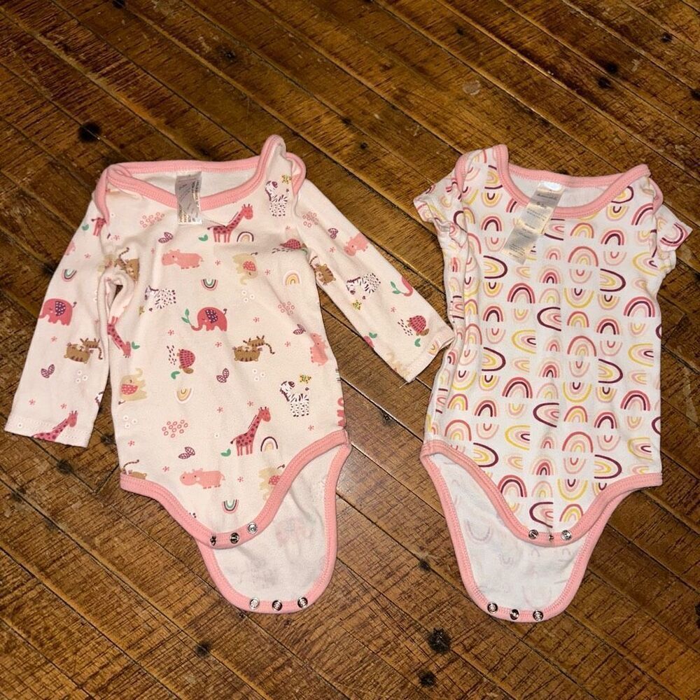 Peanut Shell 2 pack pink 0-3 month long/short sleeve one piece